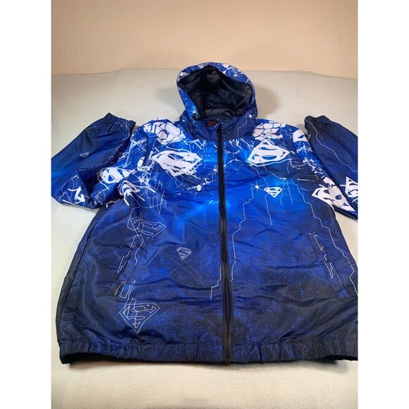 Superman Jacket Windbreaker Zip Up Hoodie Print Tango Hotel Men’s large DC Comic - Picture 4 of 10